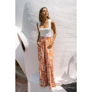 Sienna Rust Orange Abstract Wide Leg Pants