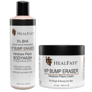 HealFast KP Bump Eraser Cream & Body Wash Set - Exfoliate & Soften Rough, Bumpy Skin with 2% BHA - Keratosis Pilaris Treatment for All Skin Types - Non-Irritating - Two-Step Skincare Kit