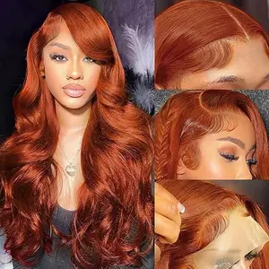 Ginger Wig Lace Front Wigs Human Hair Body Wave for Women 13x6 HD Transparent Pre Plucked Orange Wigs 180% Density Orange Colored Glueless Wig Super Soft True to length 20 Inch