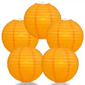 5-PACK 6" Orange Round Paper Lantern, Parallel Ribbing, Chinese Hanging Wedding & Party Decoration
