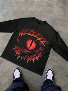 Men's Slim Fit Long Sleeve Graphic T-Shirt, Blood Hell Eye Pattern, Style, All Seasons, Casual Daily Wear, Unisex Street Fashion