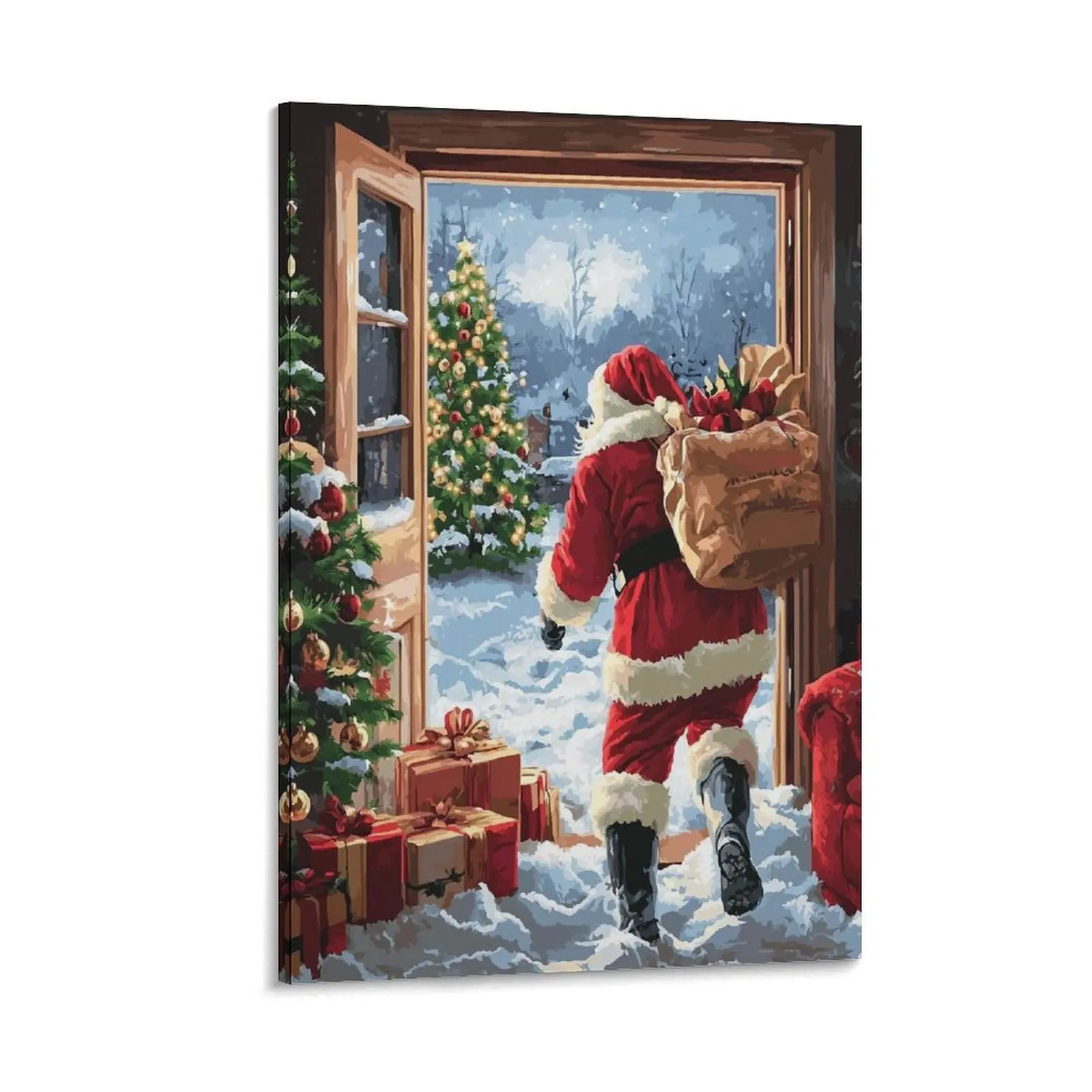 Santa Claus Hold Gift Bag Paint by Numbers for Adults on Canvas  Christmas Snow Scenery Painting by Numbers Poster Canvas Poster Bedroom Decor Sports Landscape Office Room Decor Gift