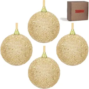 Moonlit  Handcrafted Christmas Tree Decorations, 4 count 3.15" Translucent Ball  Ornaments with Clear Mini Bead Detail, -Ready Warm Luminous    Decor (Moonlit )