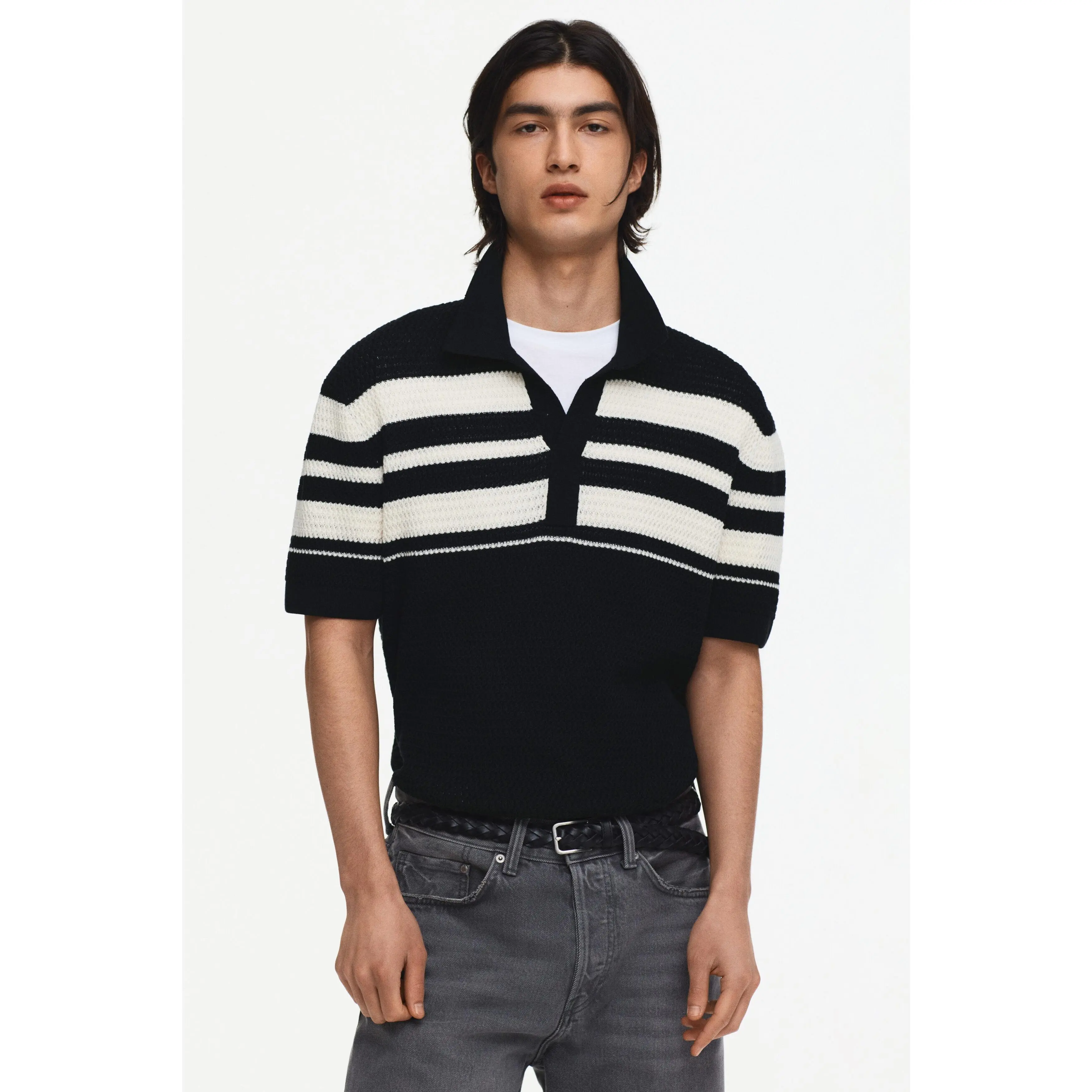 H&M Regular Fit Pointelle-knit polo shirt