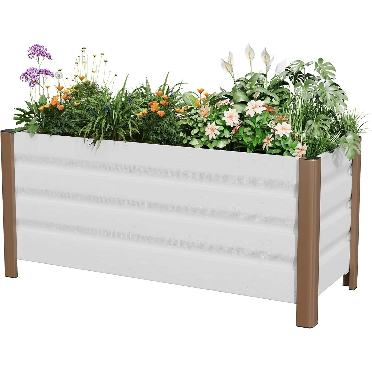 Aluminum Planter Box 39x16x18 Inches Modern Raised Garden Bed with Rounded Corners - Anti-Cut Edging Deep Design with Drainage Holes for Outdoor Patio - Balcony White