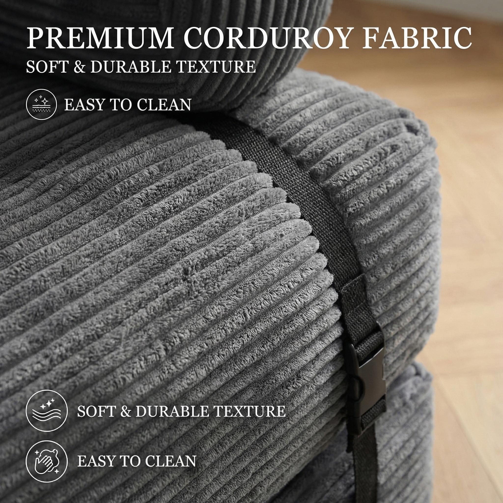 Del Mar loveseat Convertible Single Seater Sofa Bed Boneless Floor Couch Sleeper with Armrests, Soft Corduroy Foldable Lazy Sofa Chair for Living Room/Bedroom