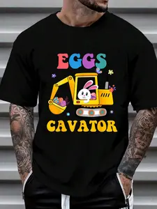100% Cotton EggsCavator Easter Day Excavator Hunting Egg Bunny T-Shirt Women's Men's Graphic Tee Crew Neck summer vacation Tops