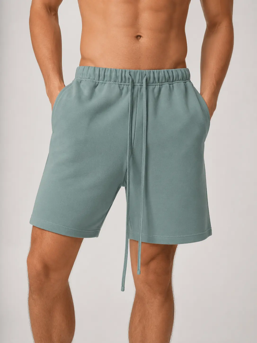 Moss Green Mens Cotton Athletic Sweat Jogger Shorts Adjustable Drawstring Elastic Waist Casual Daily Gym Workout Shorts with Convenient Side Pockets