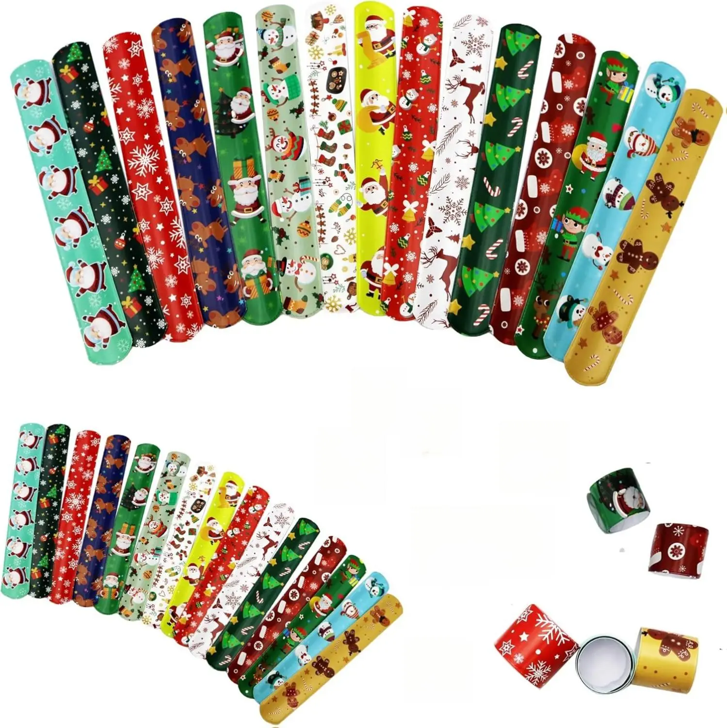 15 Pcs Christmas Slap Bracelets for Kids Christmas Slap Bracelets Bulk for Boys and Girls holiday Slap Bracelet Party Supplies Favors Classroom Prizes Exchanging Gifts