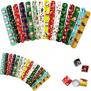 15 Pcs Christmas Slap Bracelets for Kids Christmas Slap Bracelets Bulk for Boys and Girls holiday Slap Bracelet Party Supplies Favors Classroom Prizes Exchanging Gifts