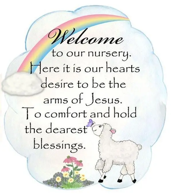 Little Lamb Nursery Welcome Decal - Decorative Cloud with Rainbow, Sheep Illustration, and "Welcome to Our Nursery" Text