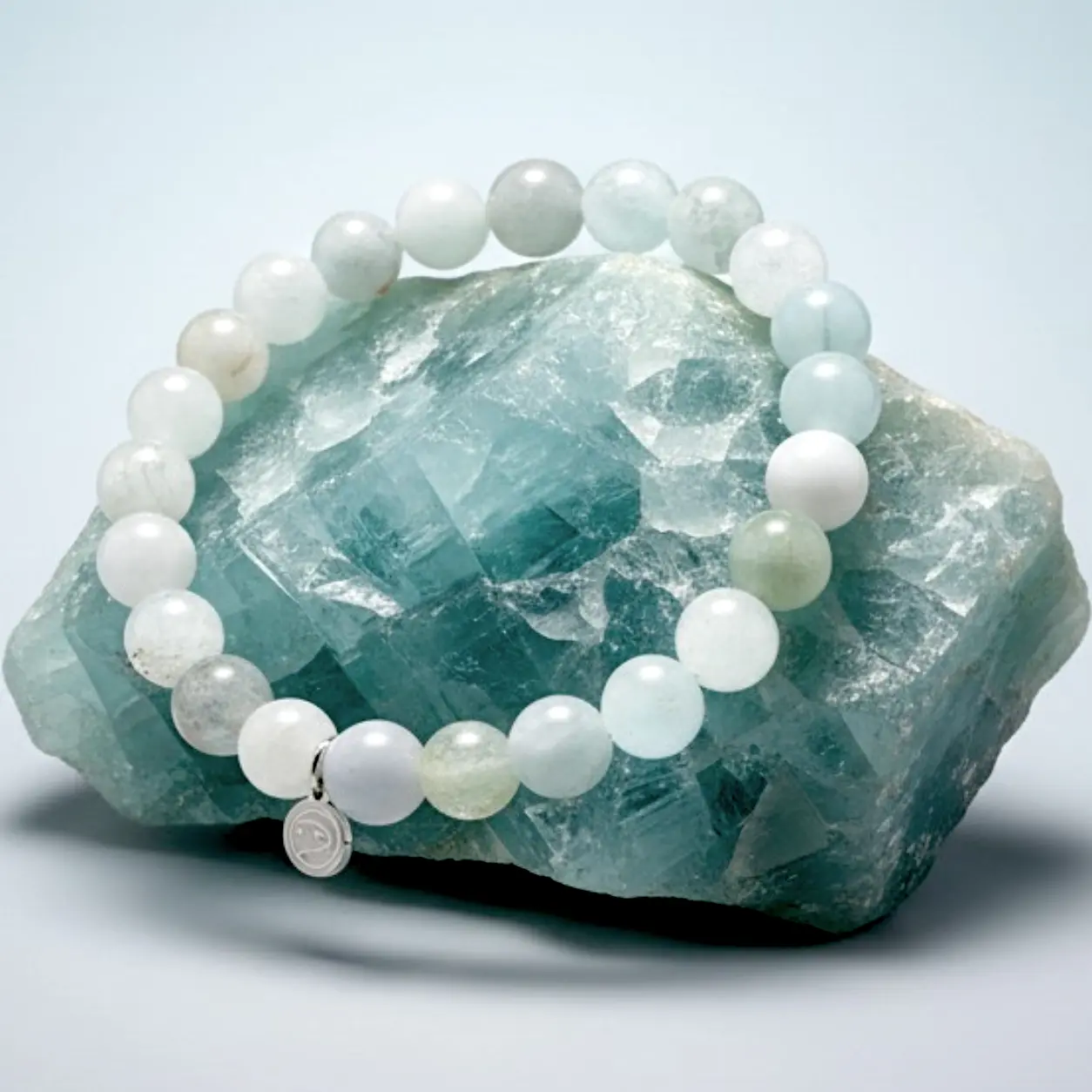 Aquamarine Bracelet, Otter Spirit, Women, 8mm Beads, Crystal Bracelet, Aquamarine, Throat Chakra, Communication, Calm, Sterling Silver Otter Charm