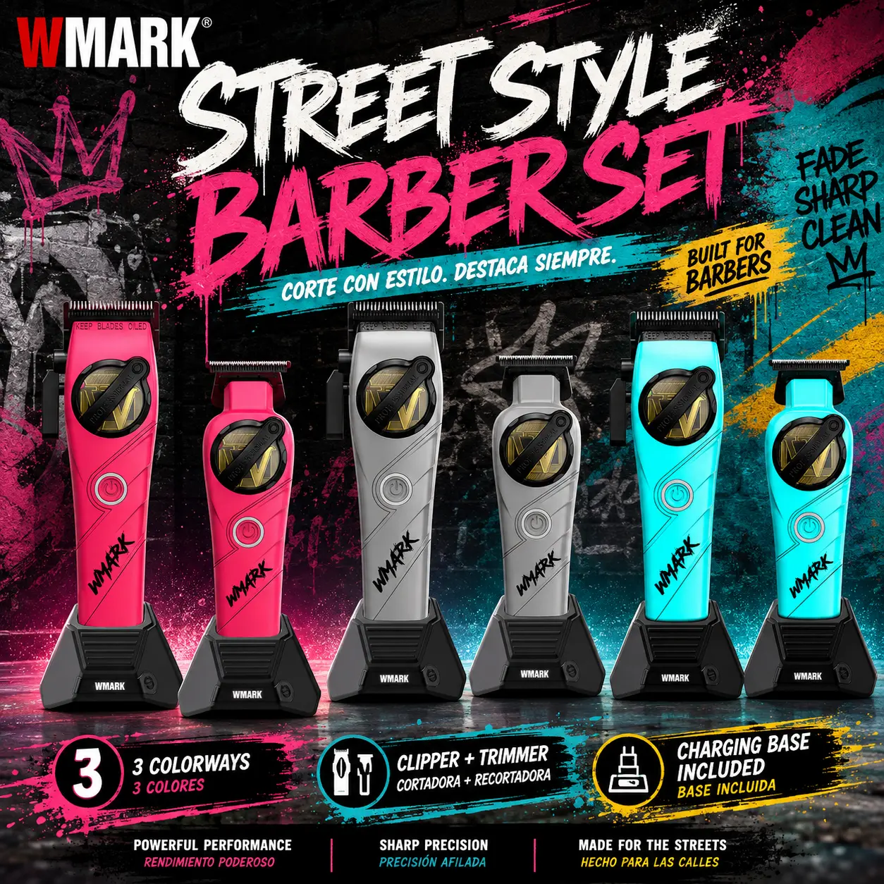 WMARK NG-8613 Professional Hair Clippers for Men, Cordless Barber Clipper and Trimmer Set, Fade Clippers & Precision Trimmer, Rechargeable Hair Cutting Kit for Barbers and Home Grooming