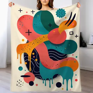 Thickened Flannel Blanket - Soft Luxurious All-Season Bedspread/Sofa Cover - Teal, Coral Pink, Mustard Yellow, Black, White, Gray Modern Abstract Art Design - Machine Washable Home Decor Gift, Suitable for Living Room, Bedroom, Office - Modern Decorative