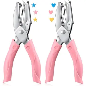 2 Pieces Handheld Hole Paper Punch Metal Single Handheld Paper Punchers Soft Handled Paper Cutter and 0.22 Inch Heart 0.2 Inch Star Shape Hole for DIY Craft Tags Clothing Ticket Scrapbook Tool