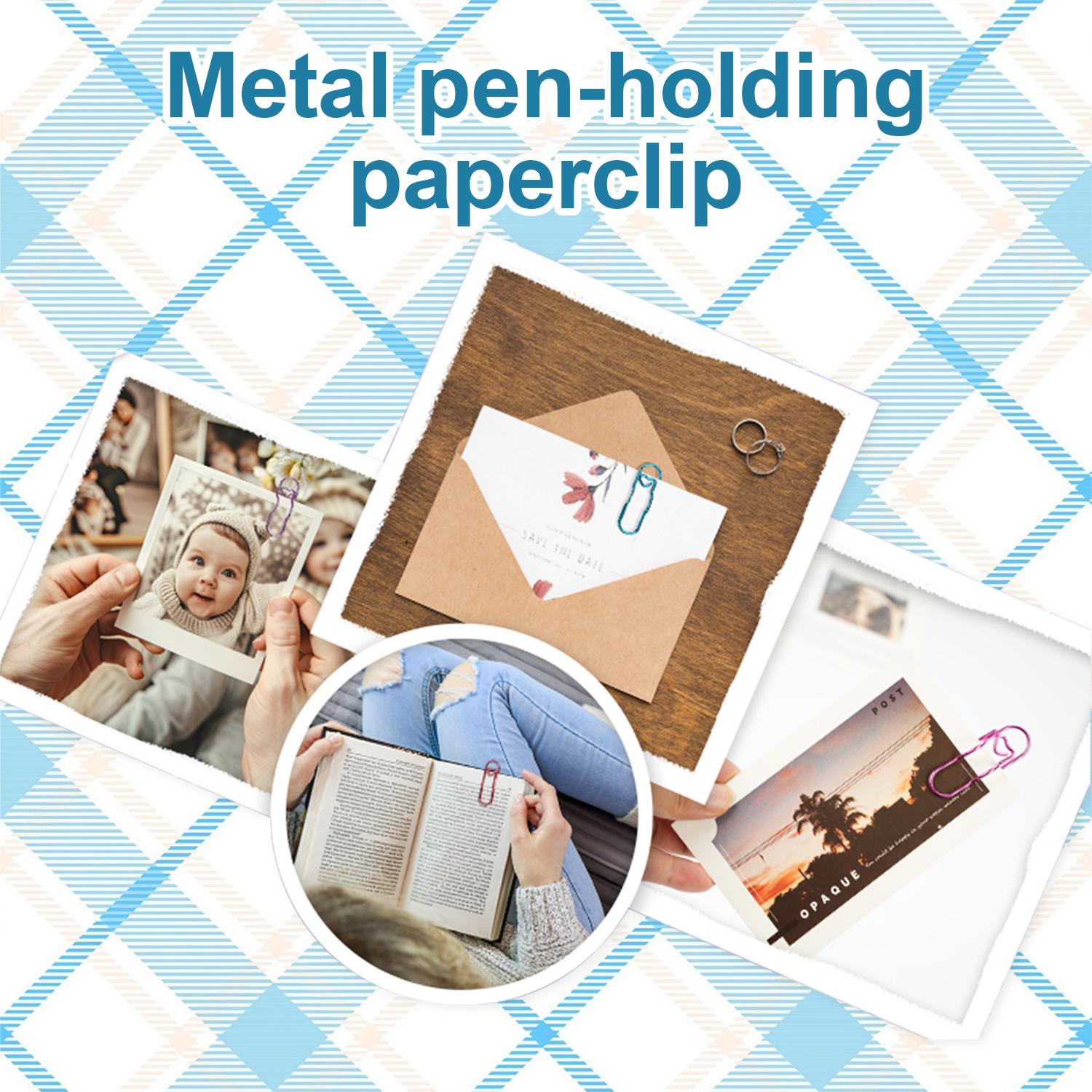 10PCS Metal Heart Pen Clip Metal Pencil Clips Multifunctional Carbon Steel Paperclip Portable Large Size Holder for Notebook Book Journal Office School Accessories,Cute Notebook Pen Loop Holde,Rose Gold