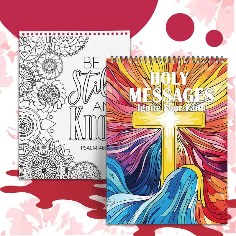 Bible Theme Coloring Book, Coloring Gift Book, 1 Count 24 Pages Thickened Spiral Circle Paper Coloring Book, Funny Drawing Painting Doodling Book for Stress Relief Ignite Your Faith