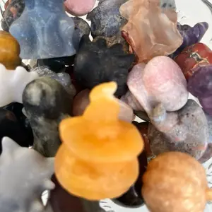 Halloween Crystal Carving | 1 Inch Small Gemstone Figurine | Random Witches Broom Bat Hat Ghost and More | Genuine Crystal Carvings | High Vibration Crystals | Intuitively Chosen | Bulk Buy Crystal Décor | Spooky Crystal Gift Skull Sculpture