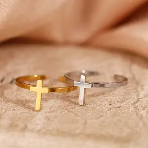 Cross open ring couple stainless steel ring men and women daily wear gift