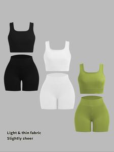 women's solid ribbed shorts set, casual square neck crop tank top & high waist shorts, casual wear, lady summer outfits set for daily wear, womenswear, sweatsuits women, two piece outfits for women, matching clothing set