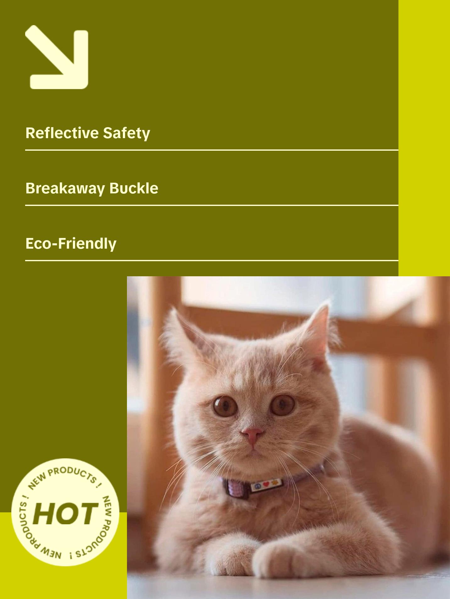 Reflective Cat Collar with Safety Buckle and Removable Bell Cat Collar Kitten Collar Green Cat Collar Reflective Cat Collar with Safety Buckle and Removable Bell Cat Collar Kitten Collar Green Cat Collar