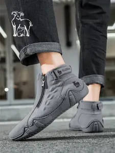 Men's Zipper Design Boots, Casual Comfortable Mid-Calf Shoes, Party Fashion Footwear, Motorcycle Boots, Vintage Men's Ankle Boots, Walking Shoes, Casual Outdoor Boot
