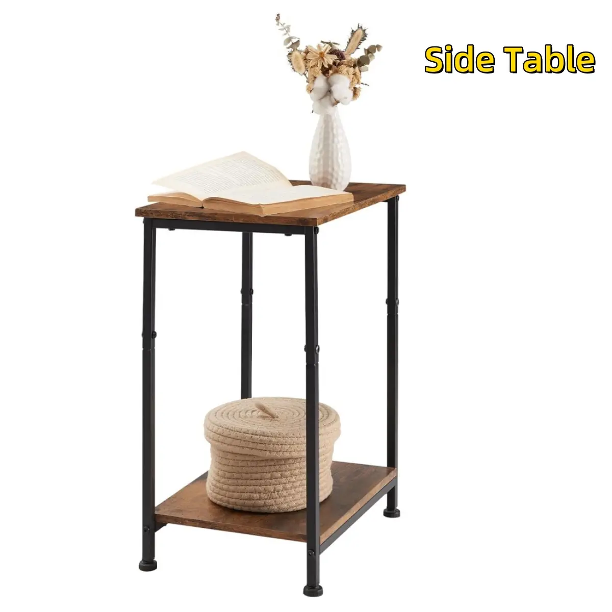 NW7Lbs 2-Tier Small End Table Sofa Table, Nightstand with 2-Layer Storage Shelves, Bedside Table for Living Room, Bedroom, Office