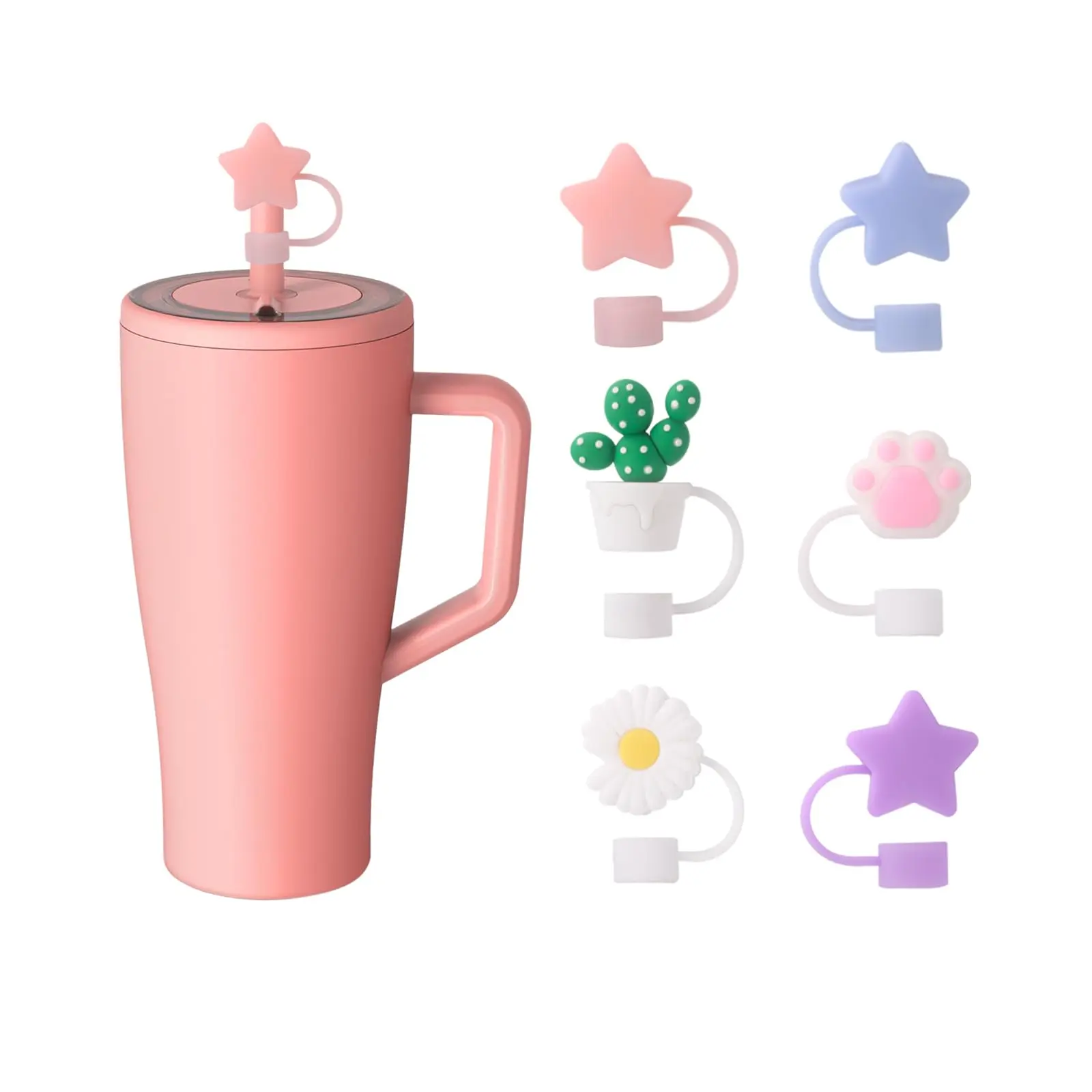 Straw Compatible With Brumate 30oz & 40oz  Adjustable Silicone Era Cover 6pcs Colorful Straws (star)