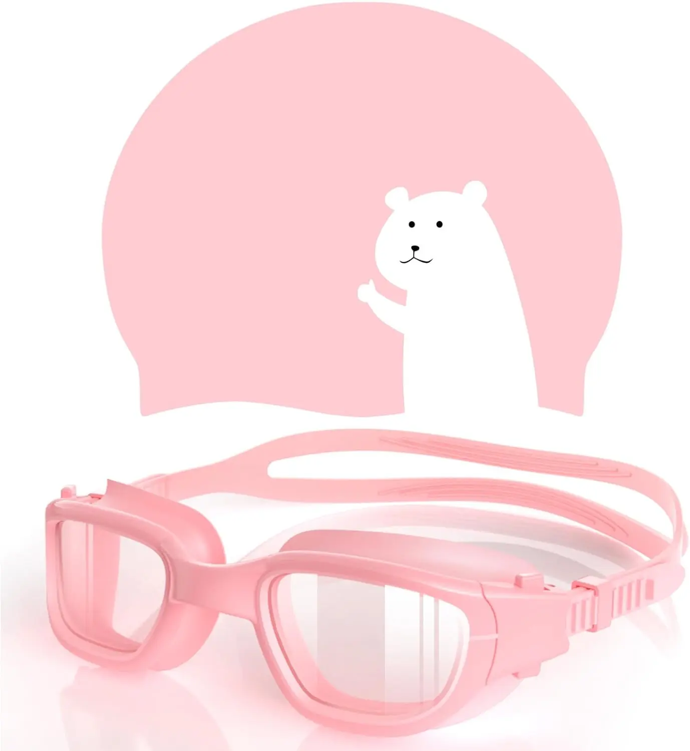 Swim Goggles with  Swim Cap, Swimming Goggles Cap Set for  6-14, Anti-Fog Anti-UV for Boys Girls