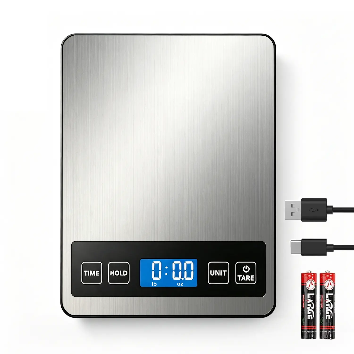 Digital Food Kitchen Scale | 22lb/10000g 0.1oz/1g High Precision, Rechargeable Tempered Glass + Stainless Steel, 7 Units g oz fl oz lb lb:oz ml kg, Tare & Timer, Auto On/Off Digital Scale for Cooking, Baking, Meal Prep, Bread Milk Ingredients