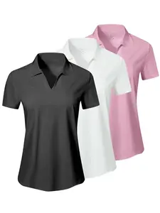 Women's Solid Sports Polo Shirt, Breathable Comfortable Short Sleeve Collared T-shirt for Golf Baseball Tennis, Ladies Summer Sportswear Golfing T Shirt