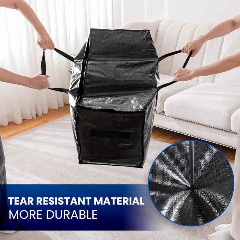 TAILI Extra Large Moving Bags, 4 Pack Black Heavy Duty Totes For Storage with Visible Window, Wrap Around Handles, Storage Bags for Space Saving, Alternative to Moving Boxes