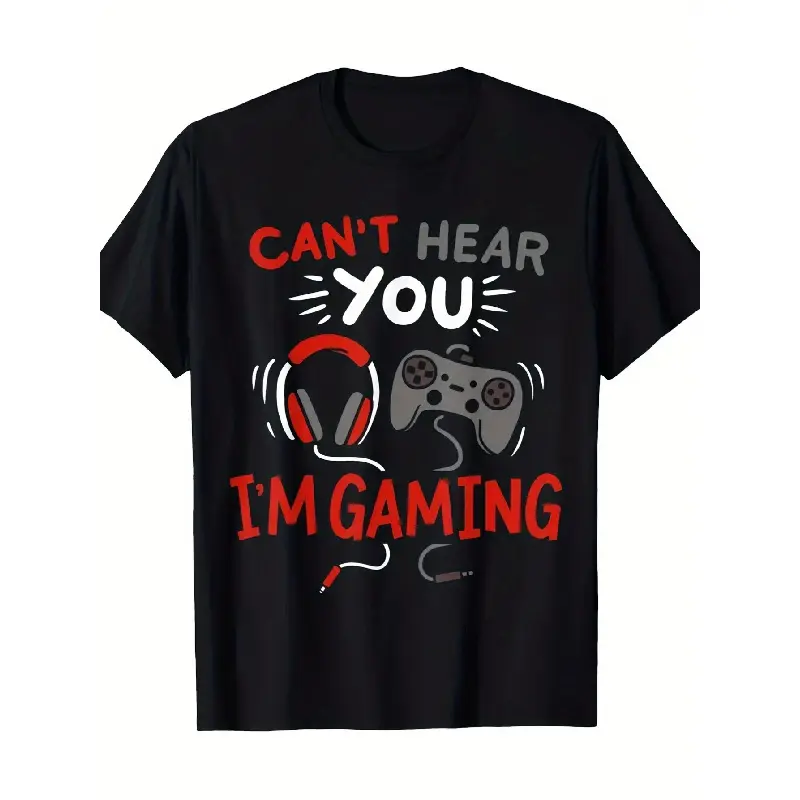 Men'S Gaming Graphic Tee - Made from 100%, This Relaxed Fit Short Sleeve Shirt Features a Striking Print Saying "Can'T Hear You I'M Gaming" Along with a Controller Design. It'S a Breathable Casual Summer Shirt Perfect for Gamers
