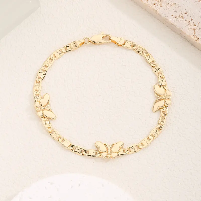 14k Gold Plated Cuban Chain with Butterfly Accent, Unisex Fashion Jewelry, Perfect Valentine's Day Gift, Elegant and Romantic Accessory, Beautiful Bracelets, Cuban Link Bracelet
