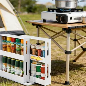 1-Piece 2-Tier Rotating Spice Rack - Large-Capacity Kitchen Storage Rack, Suitable For Countertops And Cabinets, Multi-Functional Pull-Out Storage Rack