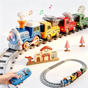 Remote Control Train Set for Kids w/Steam, Music & Lights Choo Choo Train for Toddlers, Electric Train Set with Tracks, Magnetic Connection Train Toys Christmas Birthday Gifts for Boys Girls 3 4 5 6+