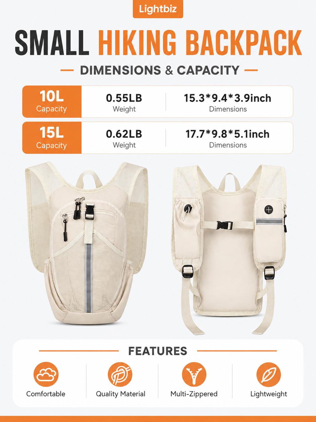 Lightbiz 10L/15L Foldable Hiking Backpack for Women Men, Lightweight Packable Travel Daypack with Shoulder Strap Phone Pocket, Adjustable Chest Strap, Reflective Strip & Bottle Pockets for Hiking, Cycling, Camping, Walking