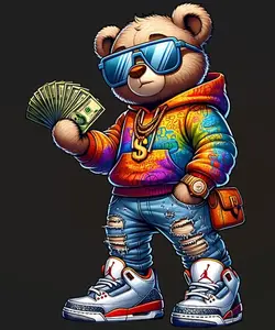 Street Style Bear Ready to Press Heat Transfer DTF Transfer Direct to Film for Cotton Polyester Press Settings 300-320°F 270-290°F Firm Pressure Instructions Included