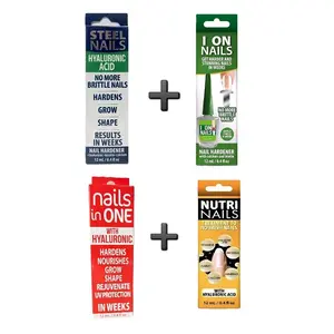 Ultimate Nail Strengthener Value Pack – Steel Nails, I On Nails, Nails In One & Nutri Nails – 0.4oz Each – Strengthen, Hydrate & Nourish Nails Uñas de Acero