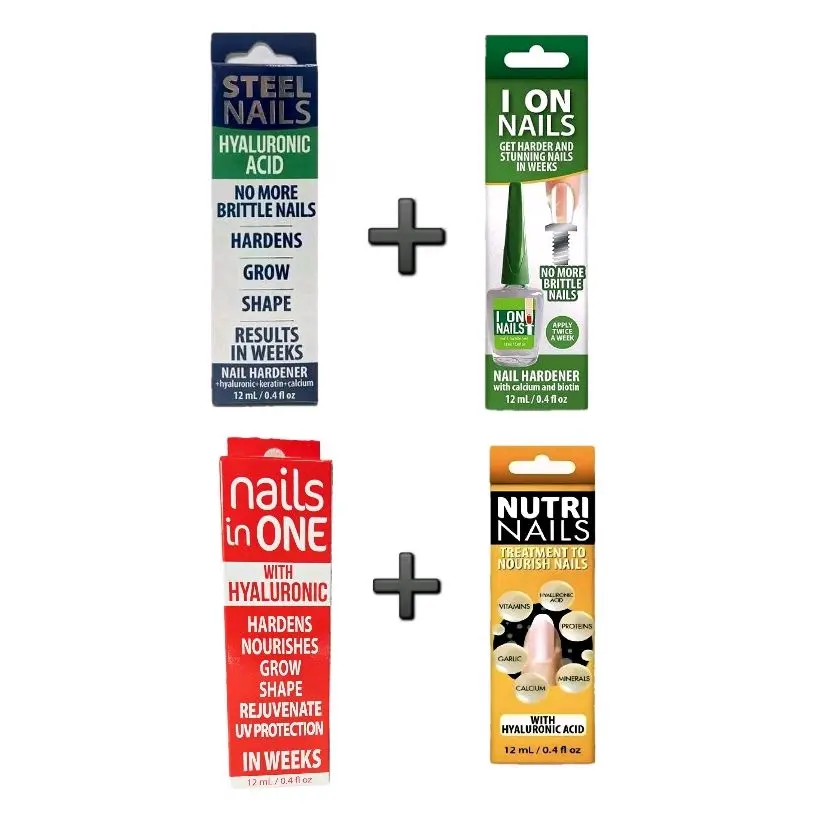 Ultimate Nail Strengthener Value Pack – Steel Nails, I On Nails, Nails In One & Nutri Nails – 0.4oz Each – Strengthen, Hydrate & Nourish Nails Uñas de Acero sohochic