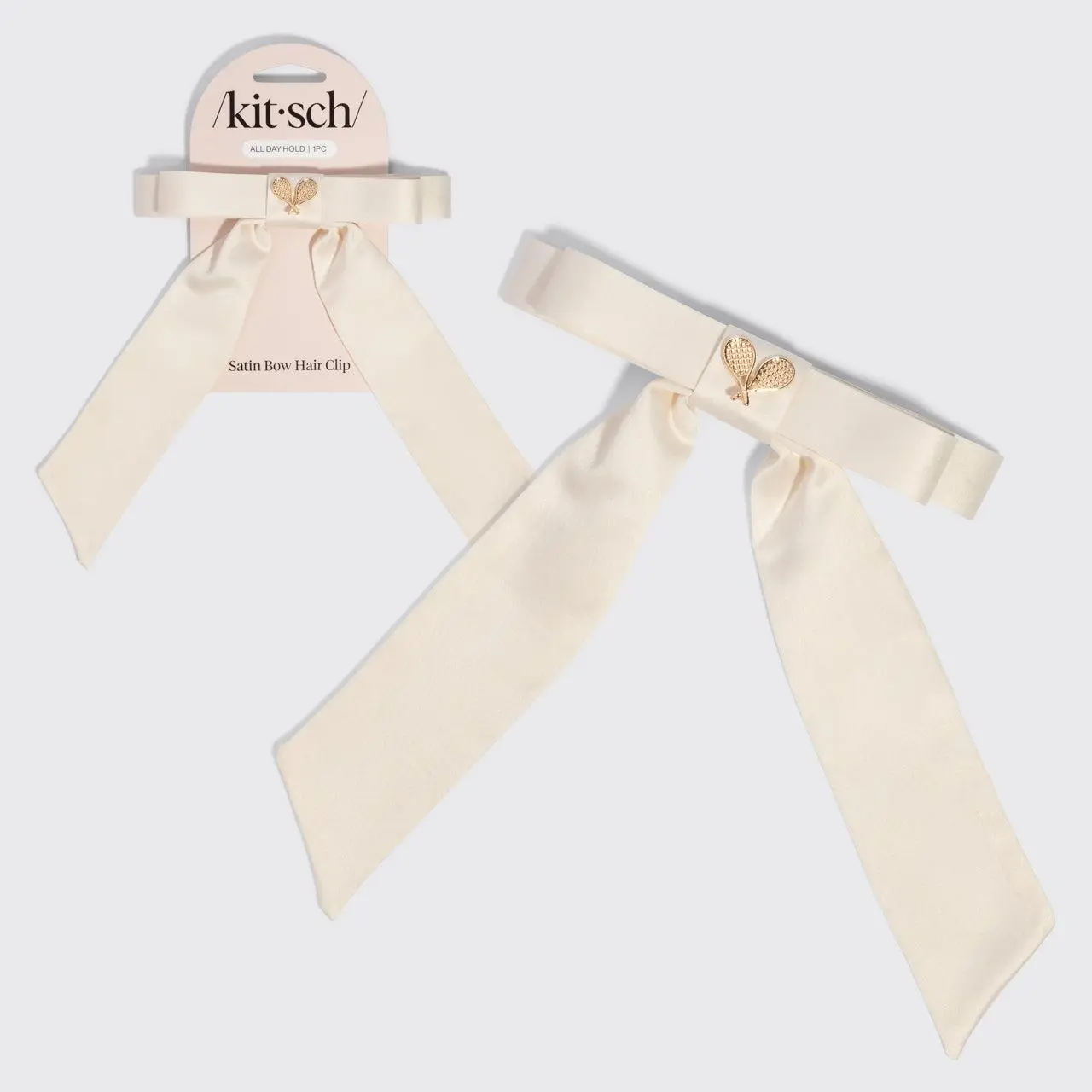 Cream Satin Bow Hair Clip