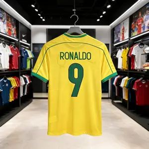 98 Brazil Short Sleeve Jerseys No.9 Ronaldo Soccer Jersey Retro Football Jersey