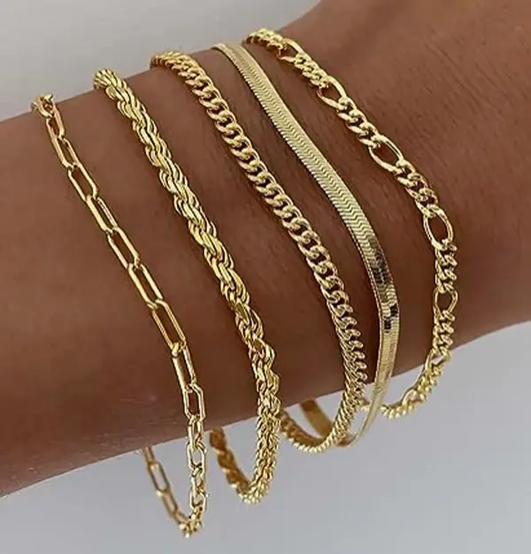 Tewiky Bracelets for Women , Jewelry Sets for Women Trendy Thin Dainty Stackable Cuban Link Paperclip Chain Bracelet Pack Fashion Accessories Gifts fo