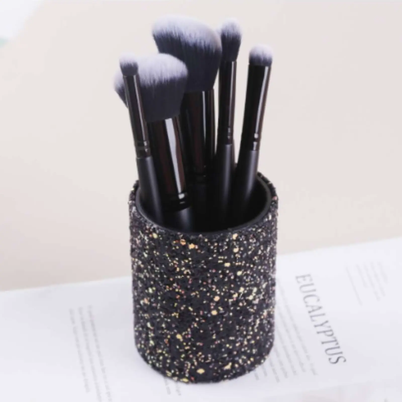 Black Glitter Makeup Brush Storage Bucket,Room,Home,Bedroom,Bathroom,House,Pink Room,Living Room Decor,Travel Stuff,Gift Bag,Gifts For Mom,Dad,Men,Friends,Teacher,Birthday,Wedding,Desk,Shelves,Accessaries,Gift Boxes,Funny Gift,Storage,Makeup Brush Holder