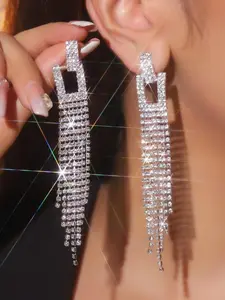 Rhinestone Decorated Tassel Design Dangle Earrings, Elegant Jewelry for Party, Daily Clothing Decor, Trendy All-match & Exquisite Jewelry for Birthday Gift, Fashionable Jewelry Accessories