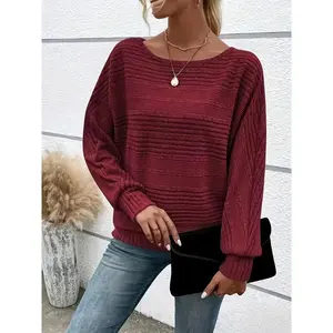 Women's CasualBatwing Sleeve Pullover - High Elasticity Loose Fit Round Neck , Solid Color Autumn Winter Fashion Top Basic