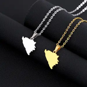 Stainless Steel Bosnia and Herzegovina Map Necklace Feminine Minimalist Geometric Titanium Steel Pendant Clavicle Chain