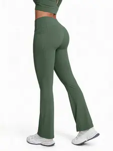 Women's High Waist Flare Leggings with Side Pockets, Cloud Touch Smooth Abdomen Yoga Pants, Suitable for Fitness Running Pilates