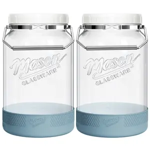 2 Pc 1 Gallon Glass Jar With Lids –Super Large Wide Mouth Mason Jars with BPA-free Airtight Lid, Sun Tea Jar - Fermenting & Pickling, Food Storage Canisters with Handle & Non-slip Base for Flour