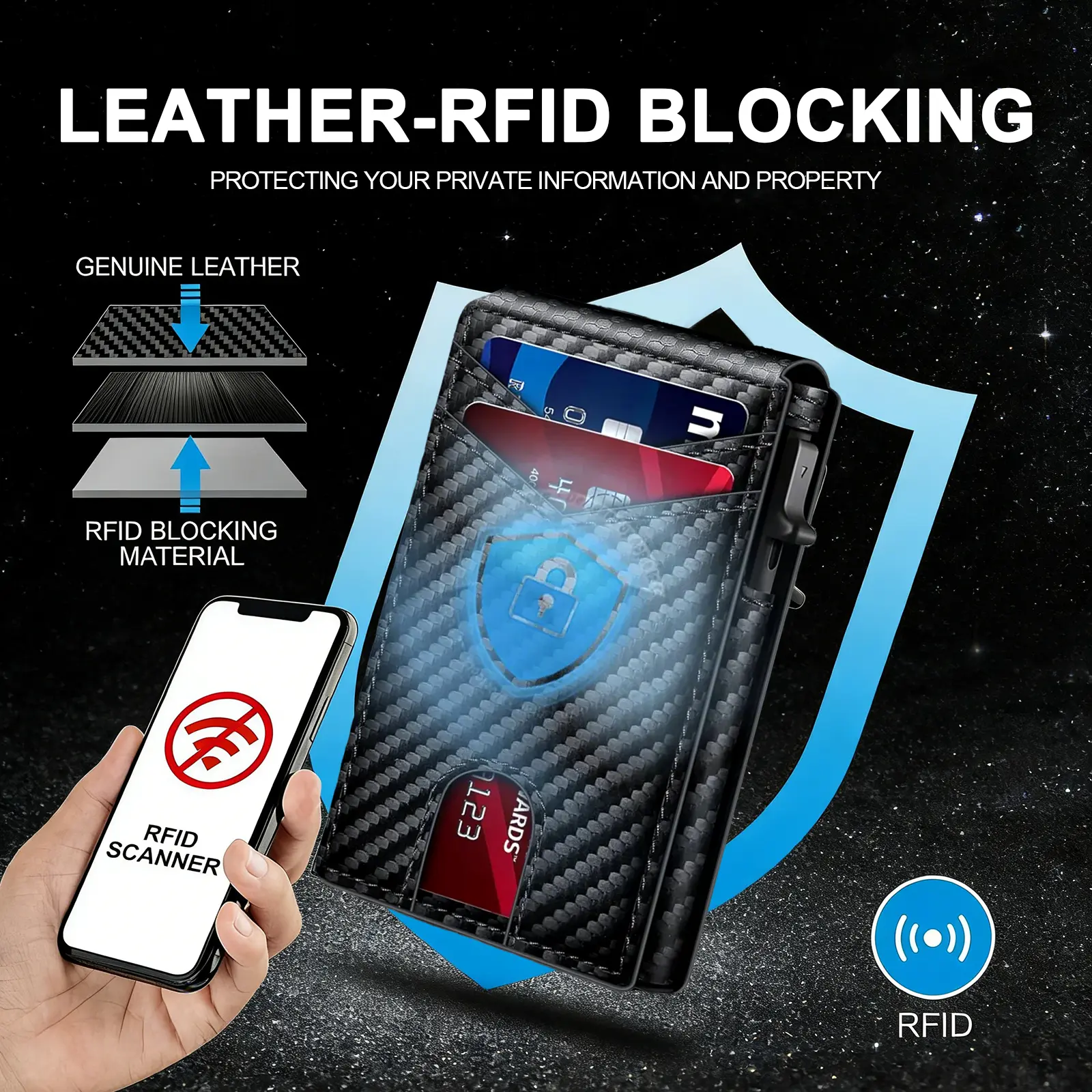 Premium Full-Grain Leather Men's Slim Wallet: 9 - 13 Cards, Money Clip, ID Window. RFID - Blocking, Aluminum Bifold Pop - Up SpringStatements Organiser Organiser